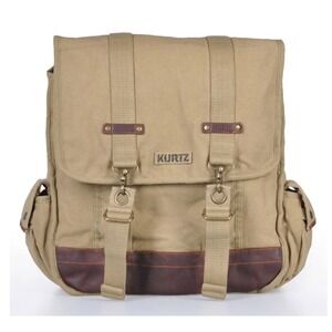 A. Kurtz Maplewood Courier Backpack leather Canvas Paratrooper Khaki Cotton Tan